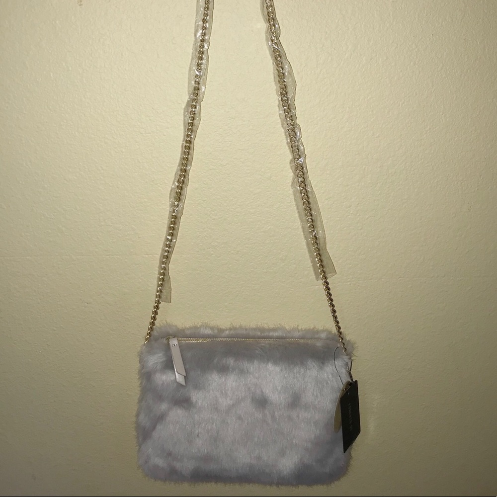 Forever21 Gold Chain Gray Fur Bag